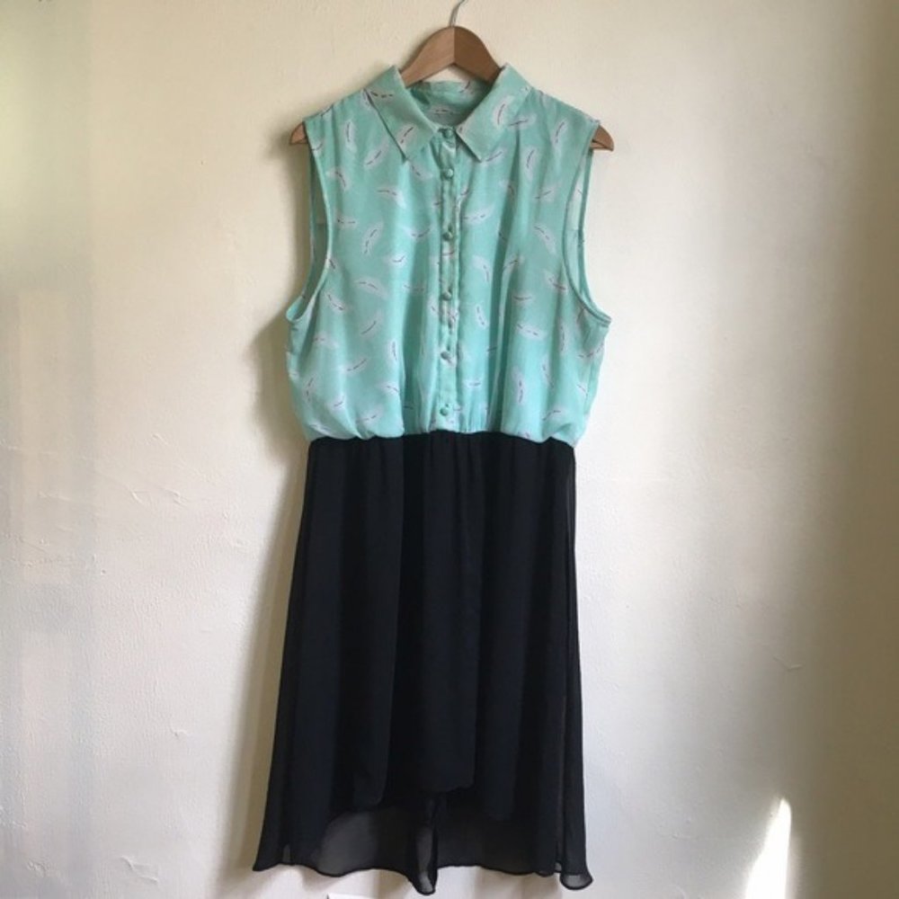 Bisou Bisou High Low Feather Print Button Up Dress
